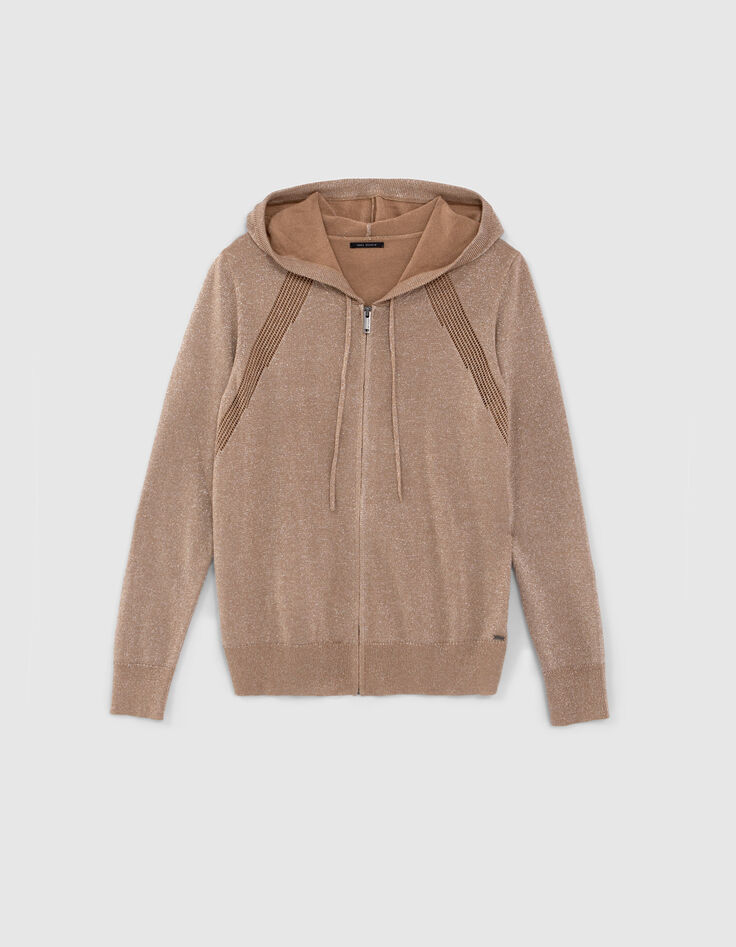 Damen-Strickcardigan in Camel Lurex Blumen-Ajours hinten-6