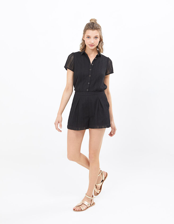Chemise noire en dentelle ajourée et doublée I.Code-6