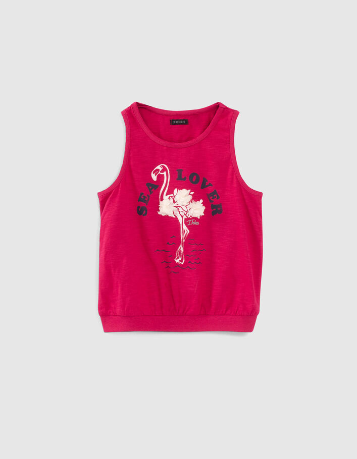 Girls’ fuchsia flamingo & flower organic cotton vest top - IKKS