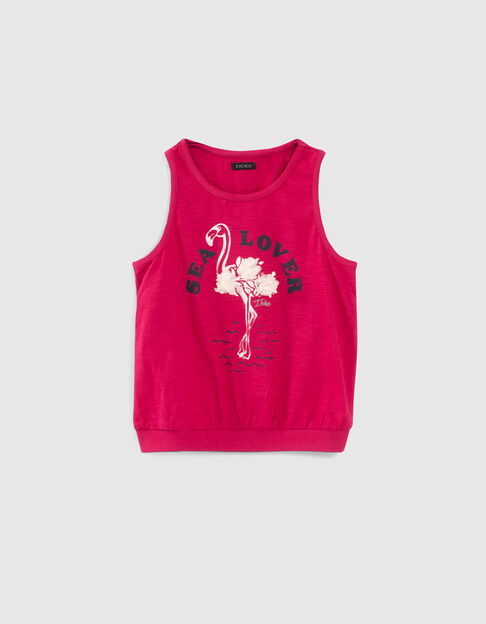 Girls’ fuchsia flamingo & flower organic cotton vest top - IKKS