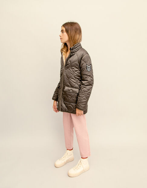 Girls’ bronze mixed-fabric quilted padded jacket