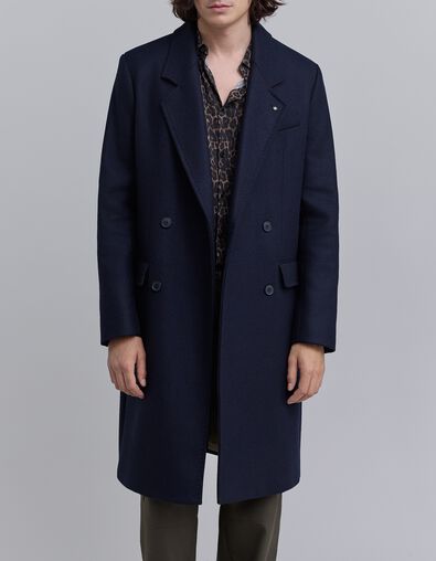 Men's long navy blue double-breasted coat - IKKS