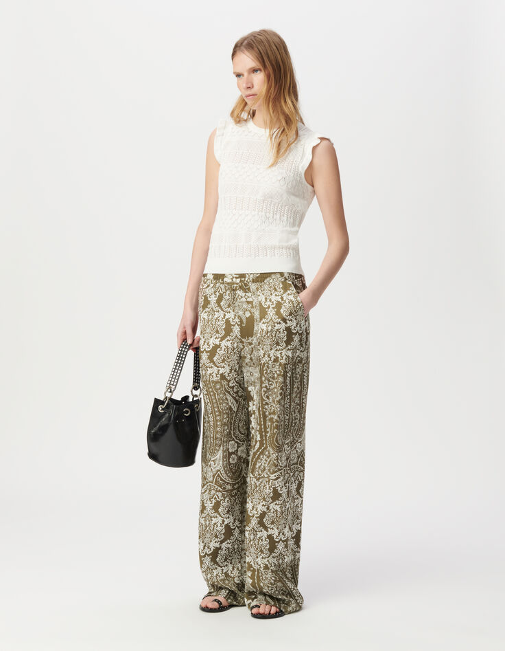 Pantalon large kaki imprimé foulard Femme-2