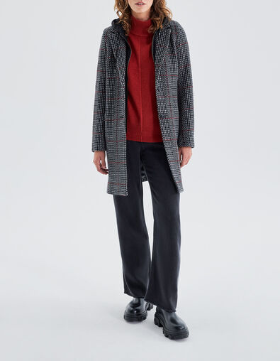 Zwarte jas loose pied-de-coq-motief Dames - IKKS