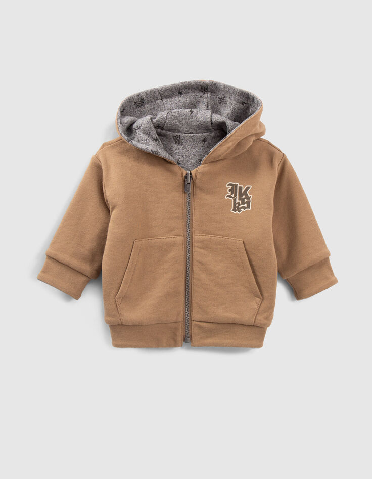 Cardigan réversible camel et gris imprimé bébé garçon-2