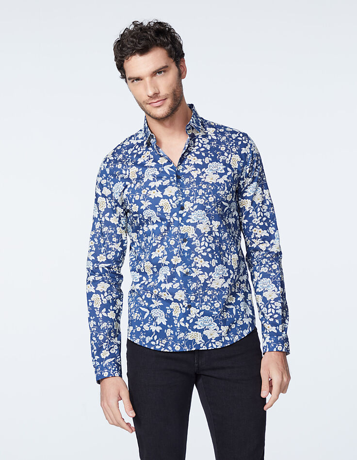 Indigoblaues Herren SLIM-Hemd mit Liberty®-Blumenprint-2