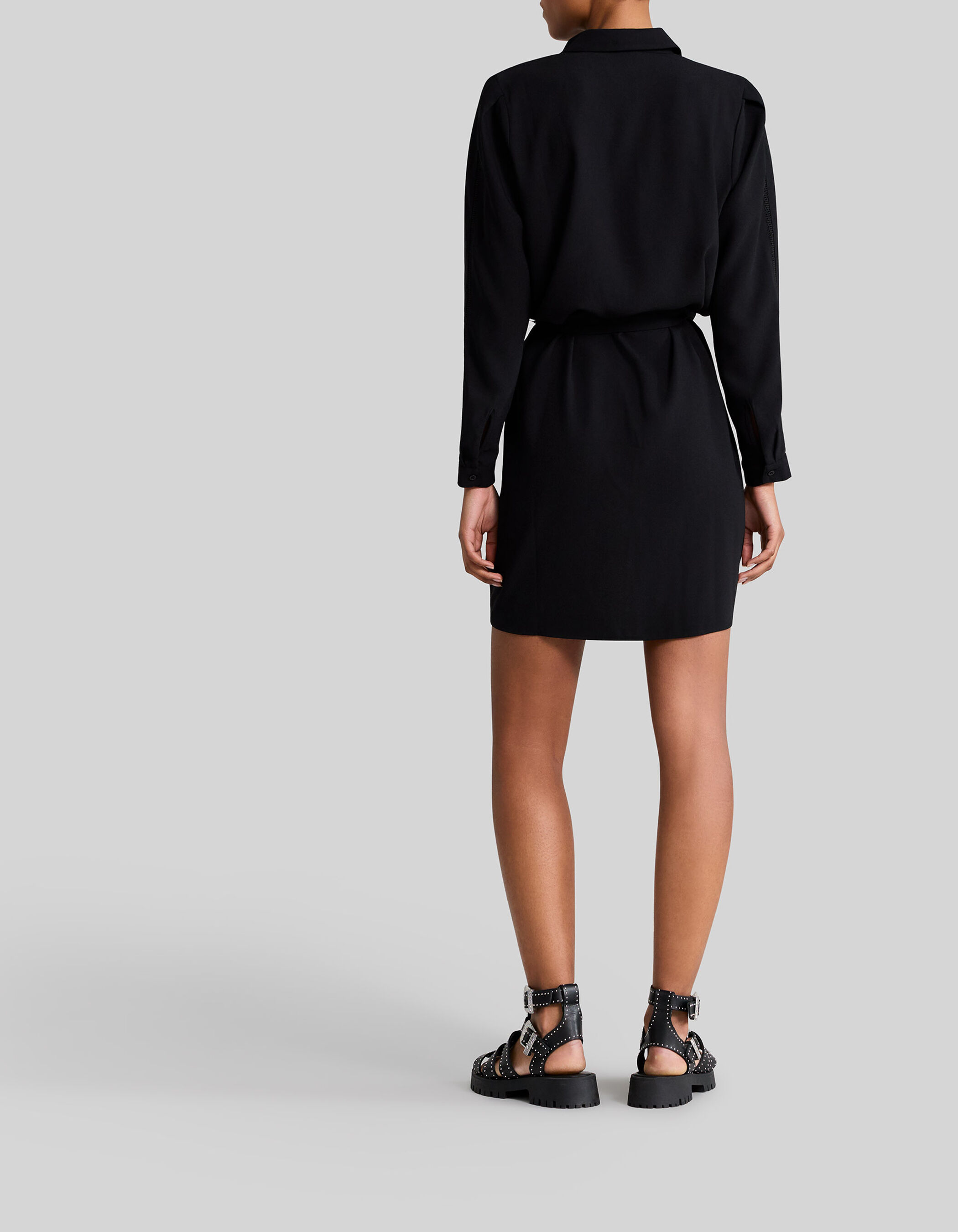 Women s black recycled shirt dress with gipures IKKS