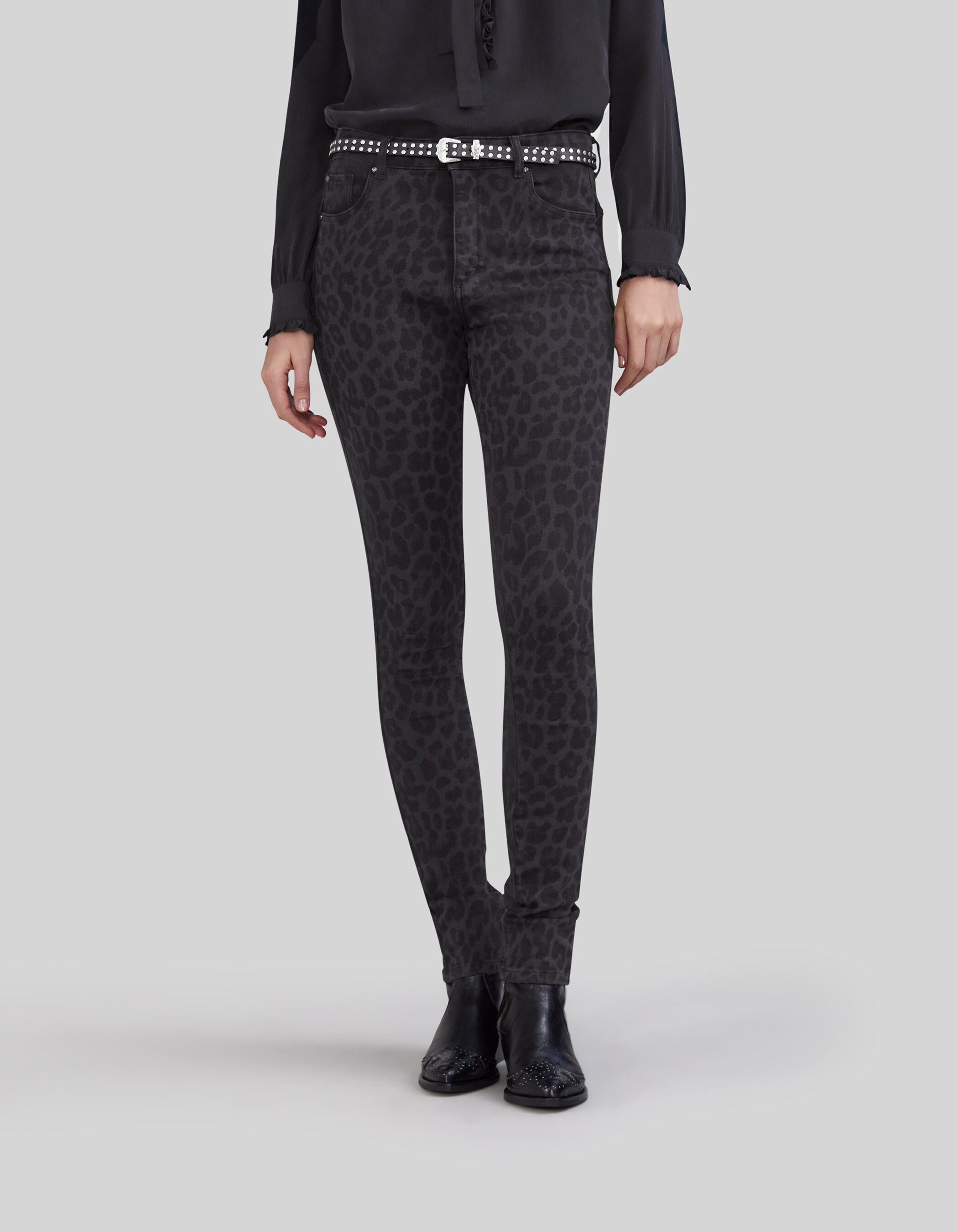 Jean slim anthracite a motif leopard Femme IKKS