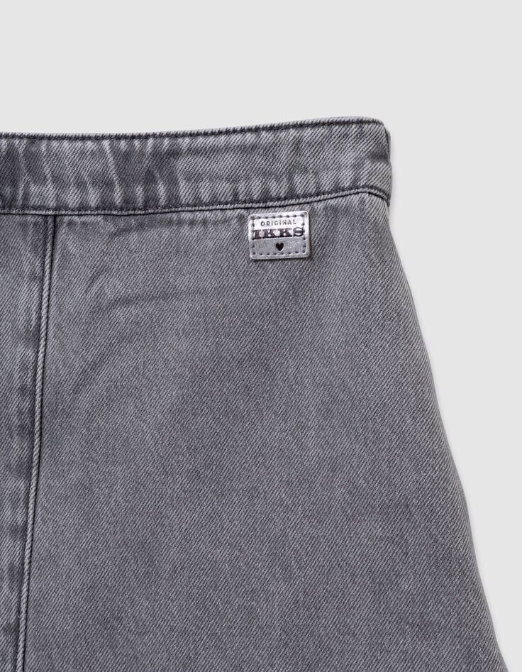 Short skirt in grey pleated denim for girls-6