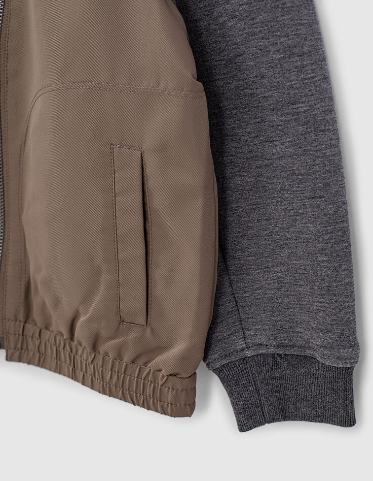 Jungen-Bomberjacke, zwei Stoffe in dunklem Khaki und Grau -4