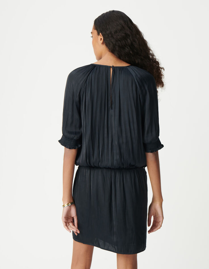 Marineblaues Kleid mit Crinkle-Drapierung für Damen-4