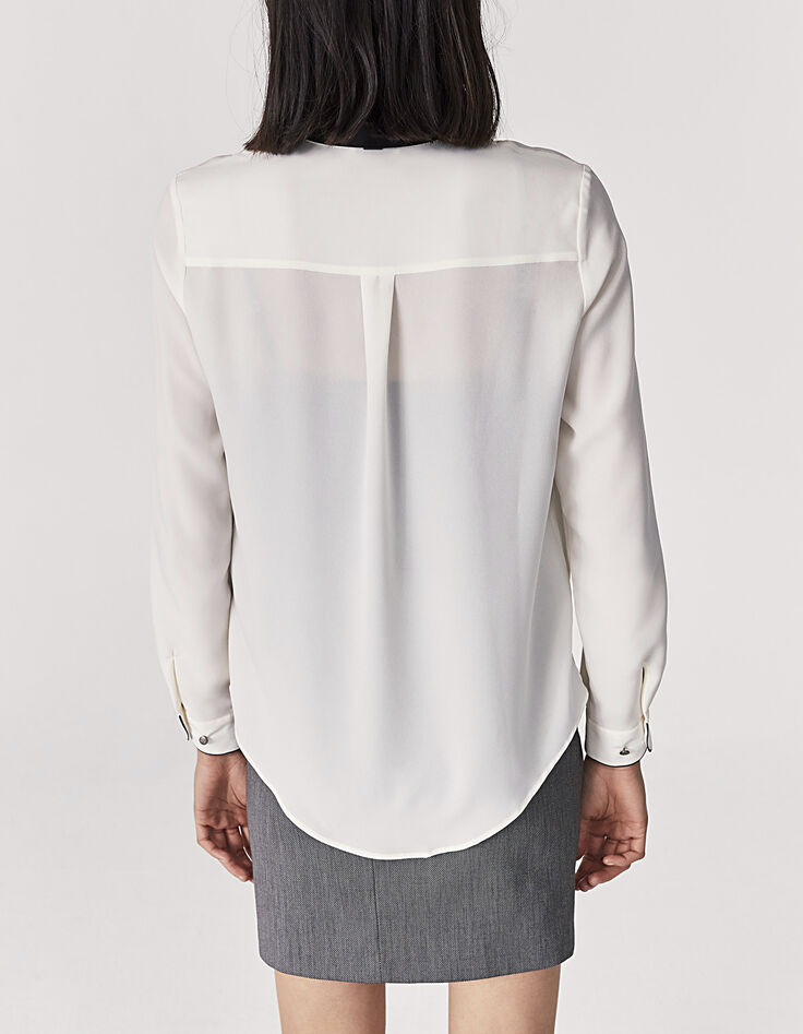 Chemise écru en crêpe recyclé détail col noir femme-2
