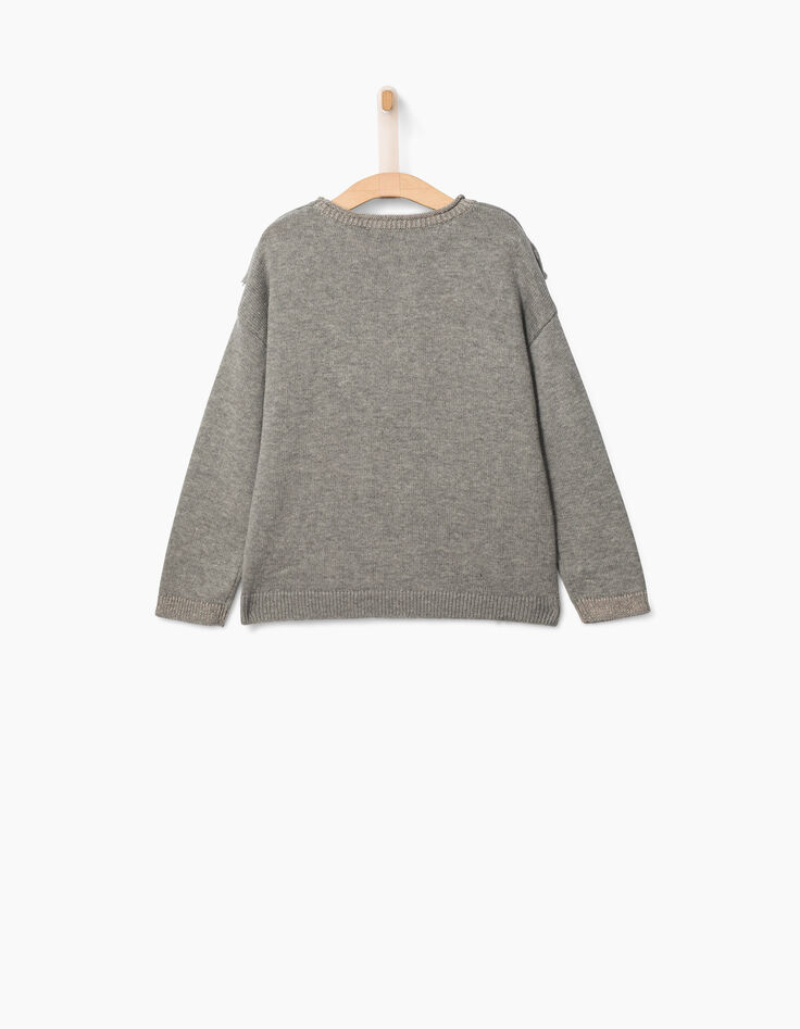 Pull gris à franges côtés et marquage cuivré fille-3