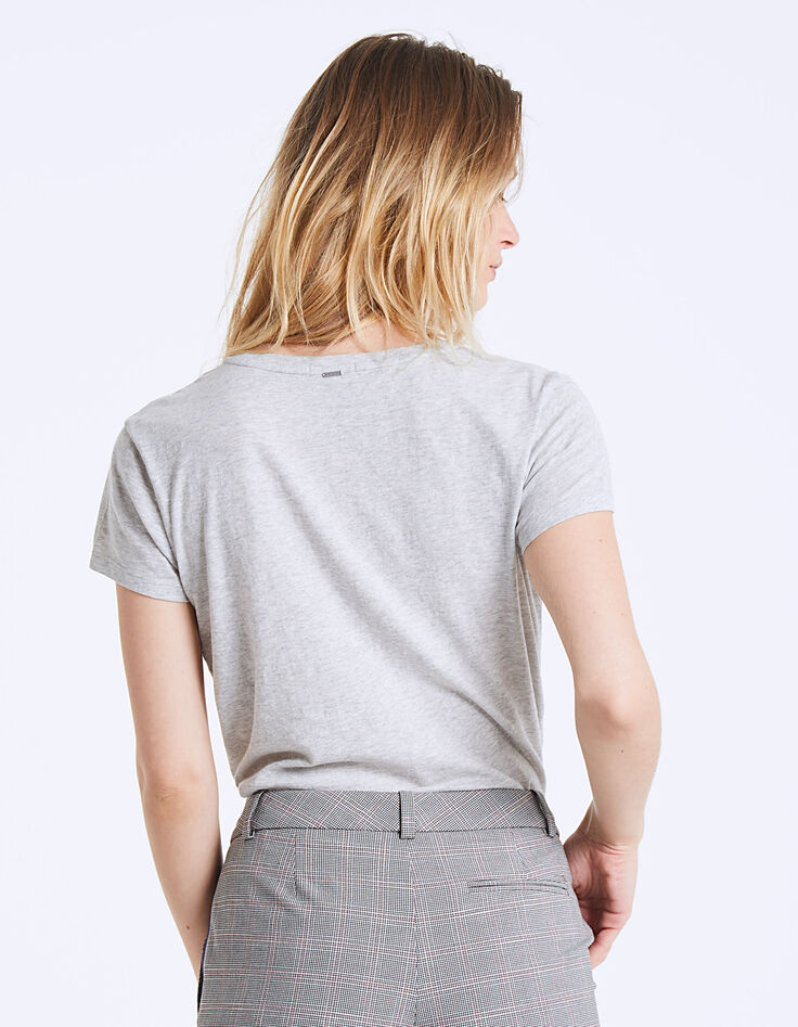 Tee-shirt col V en coton visuel Love femme-3