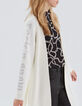 Women’s ecru knit belted cardigan with slogans on sleeves-4