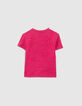 Girls&rsquo; fuchsia T-shirt with rosette and bow-2