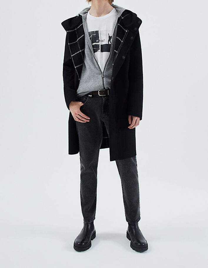 Men’s black two-sided check-lined hooded coat - IKKS