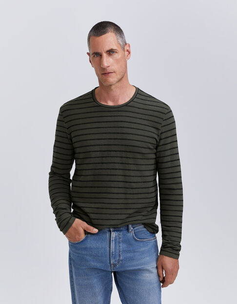 Men’s khaki sailor-stripe t-shirt with black stripes