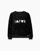 Sudadera negra Japon letras y corazones en relieve niña-1