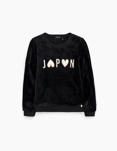 Sudadera negra Japon letras y corazones en relieve niña - IKKS