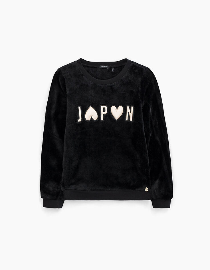 Sudadera negra Japon letras y corazones en relieve niña-1