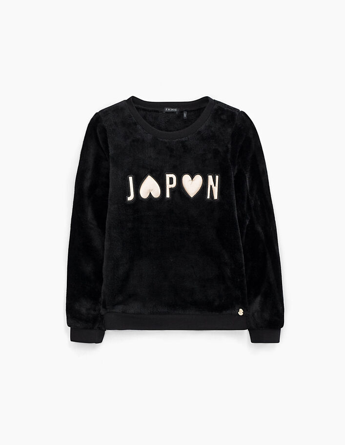 Zwarte sweater Japon met reliëfletters en -hartjes meisjes - IKKS
