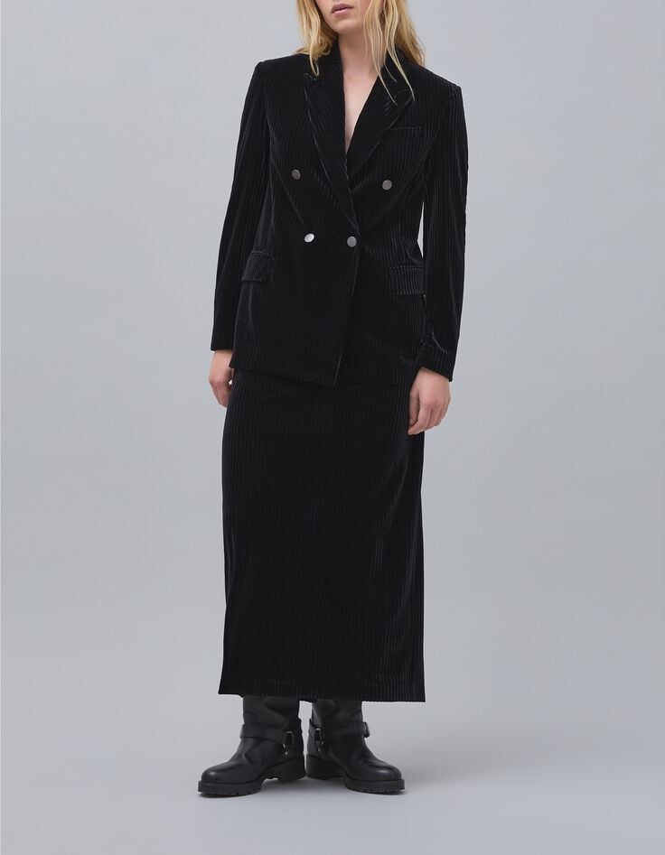 Schwarze Cord-Anzugjacke f&uuml;r Damen-1