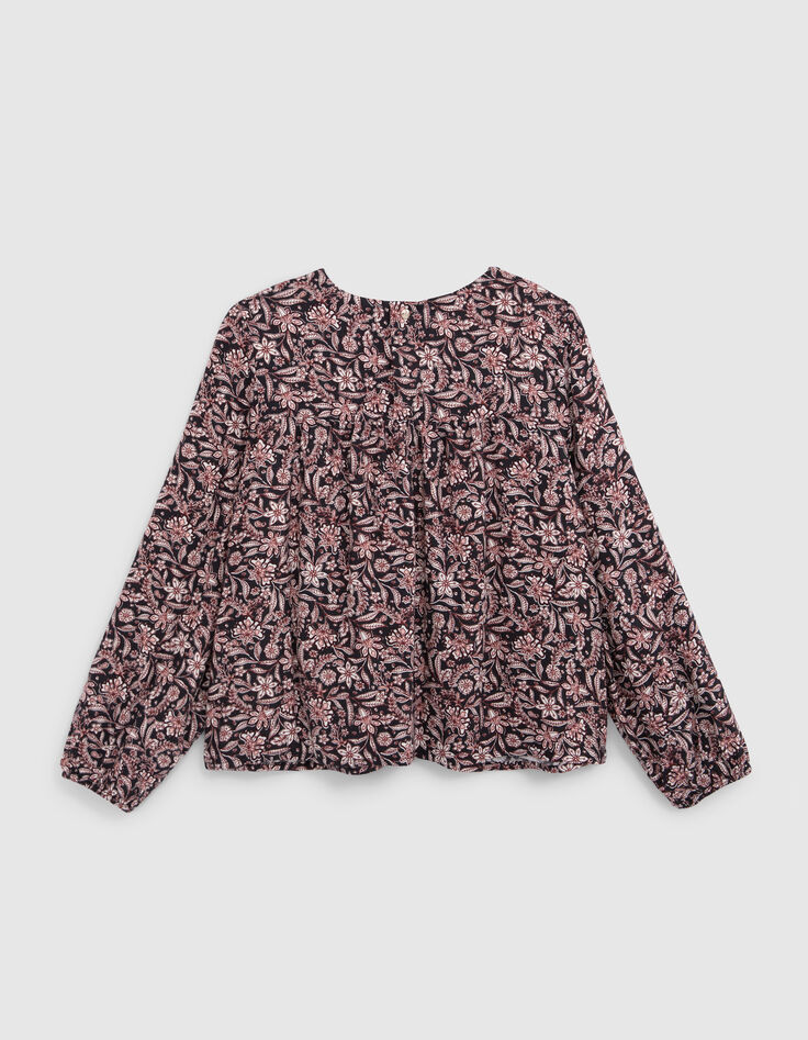 Zwart meisjesbloesje met bloemenprint-3