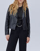 Women’s black crocodile-embossed leather biker jacket-2