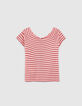 Gestreiftes Mädchen-T-Shirt, Rippenstrick, Korallenrot -3