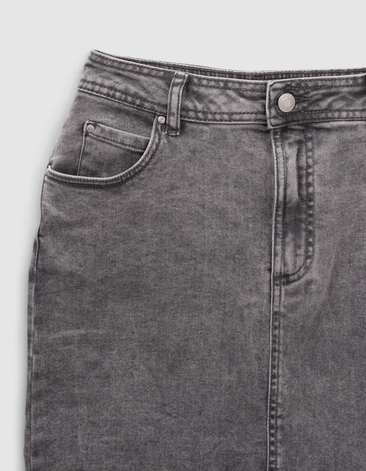 Jupe crayon en jean gris Femme-5