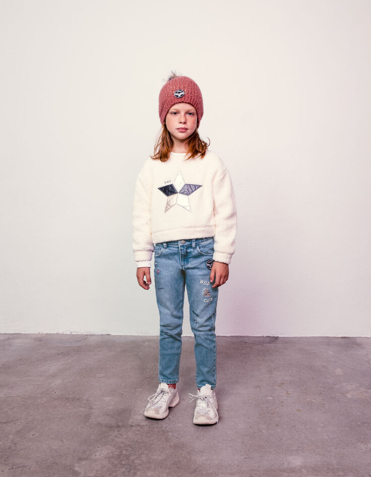 Jean straight stone blue avec broderies fille-2 Jean straight stone blue avec broderies fille-2
