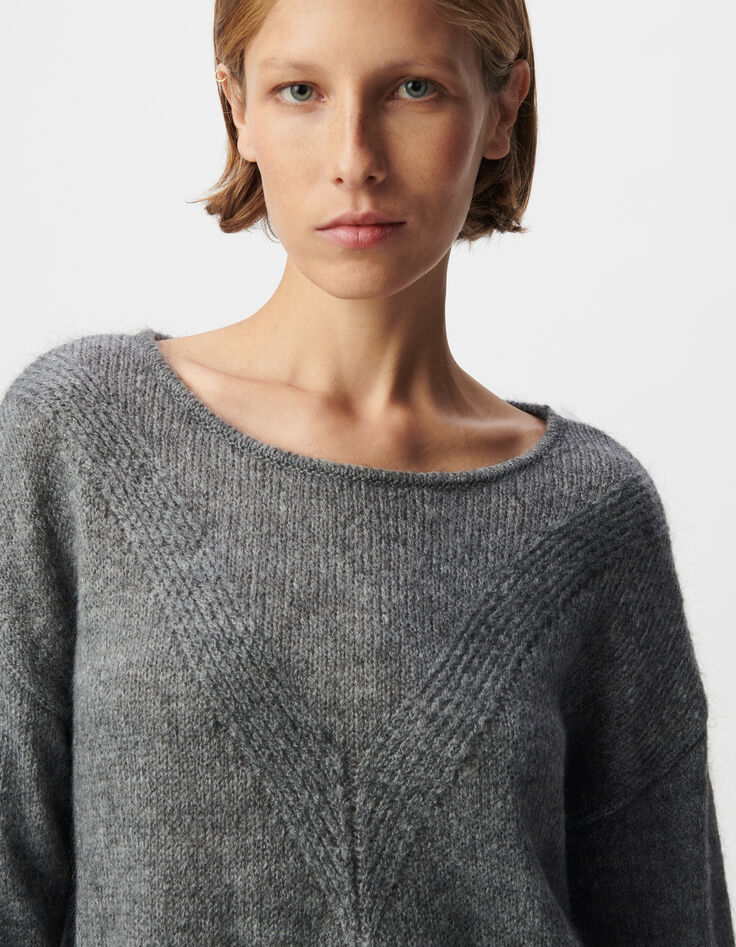 Gebreide trui in grijs visgraatmotief voor dames-5