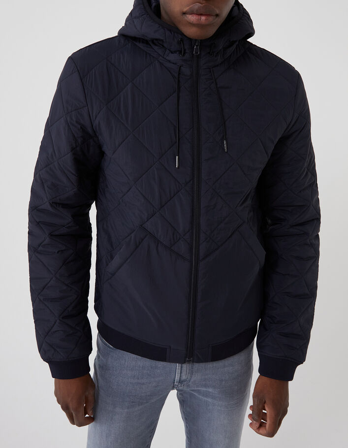 Men's navy quilted hooded light padded jacket - IKKS