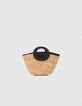 Girls&rsquo; beige straw basket with black studs-3