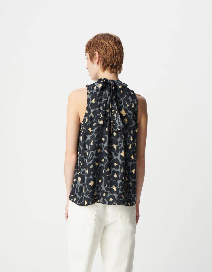 Top sans manches gris imprimé animalier Femme-4