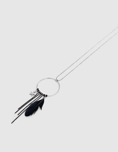 Women’s silver ring, feather and tassels long necklace - IKKS