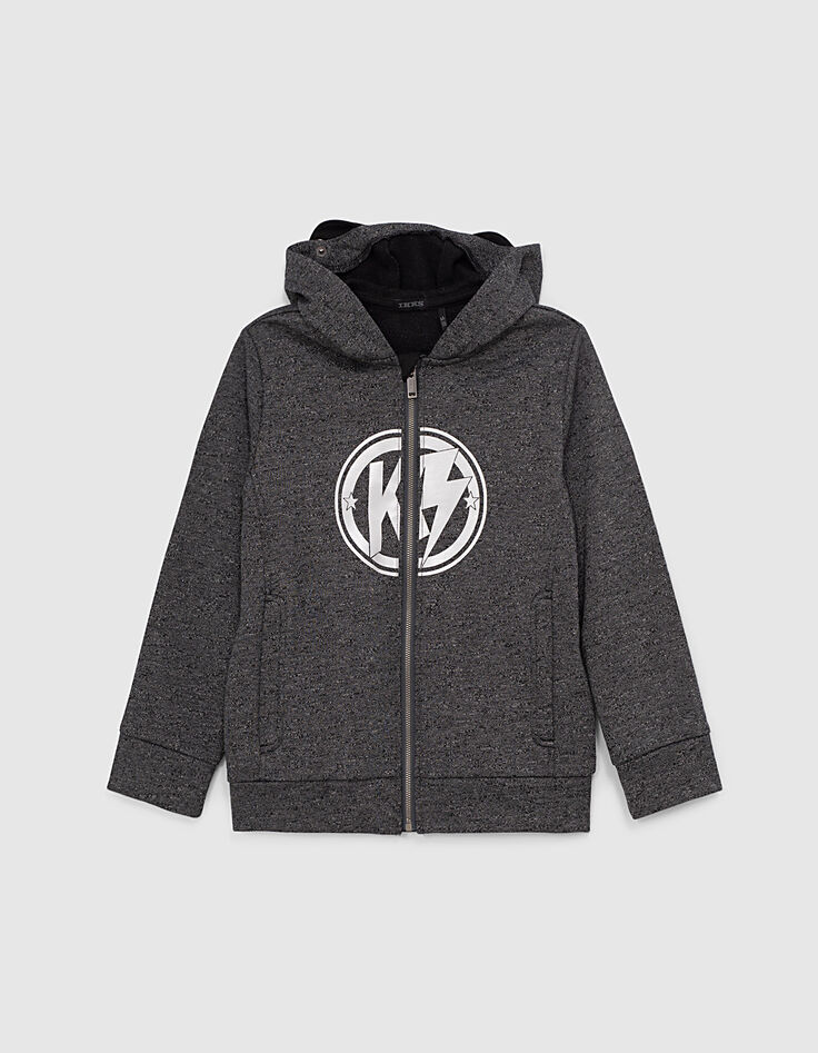 Graue Jungensweatjacke mit Brille und K-Print IKKS HERO-4