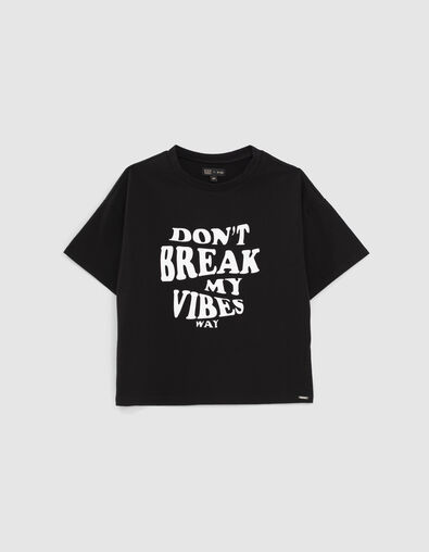 Schwarzes Mädchen-T-Shirt aus Biobaumwolle mit Schriftzug - IKKS
