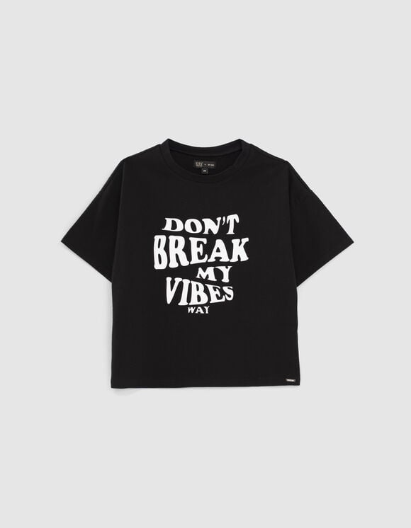 Schwarzes Mädchen-T-Shirt aus Biobaumwolle mit Schriftzug