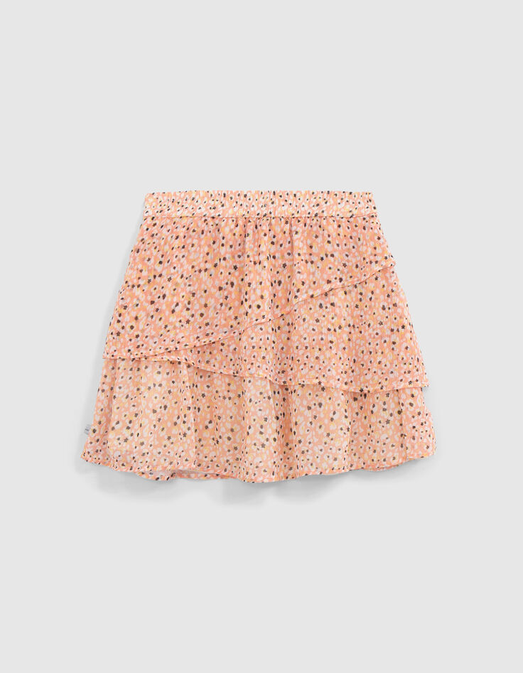 Kurzer Mädchenrock, Blumenprint in Tachismus-Optik, Peach-3