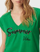 Groen T-shirt V-hals tekst-4