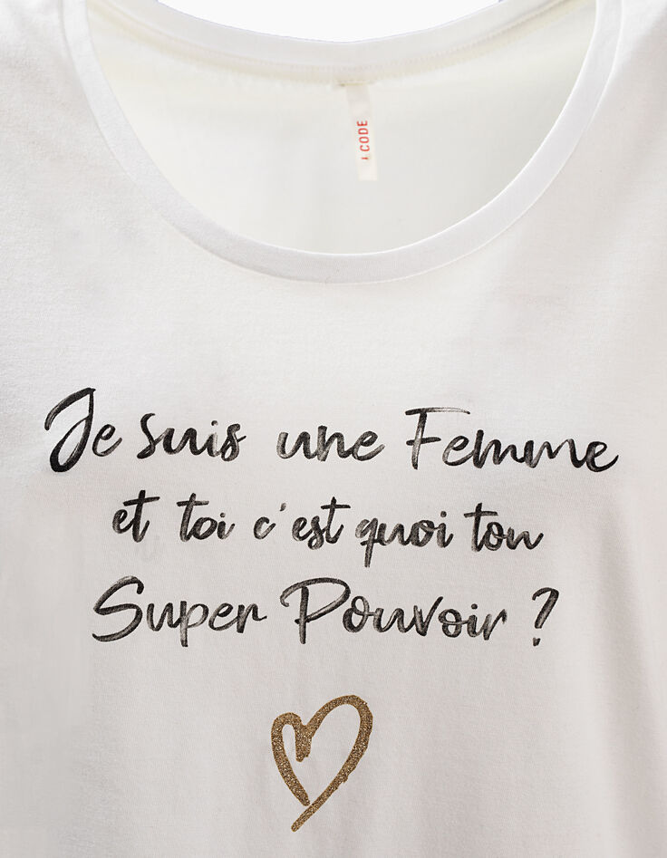 Camiseta blanca de algodón bio Je suis une femme-4
