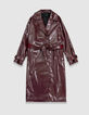 Bordeauxroter Damen-Trenchcoat lang Vinyloptik-7