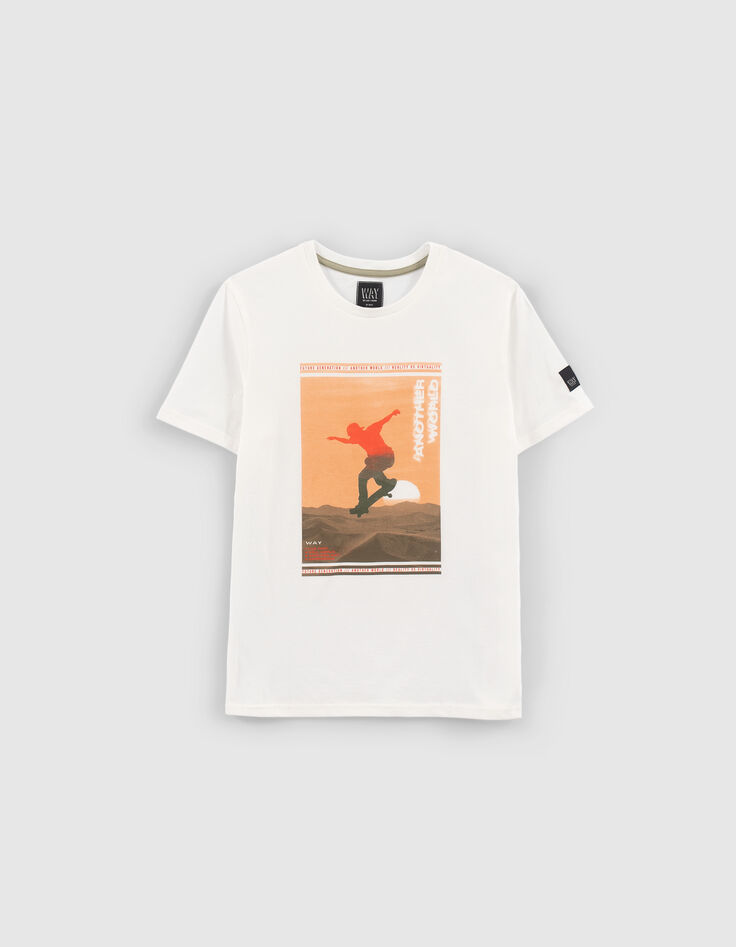 T-shirt blanc bio visuel skateur gar&ccedil;on-1