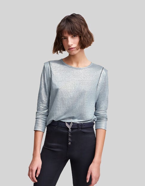 Stormblauw T-shirt linnen foil microkralen Dames - IKKS