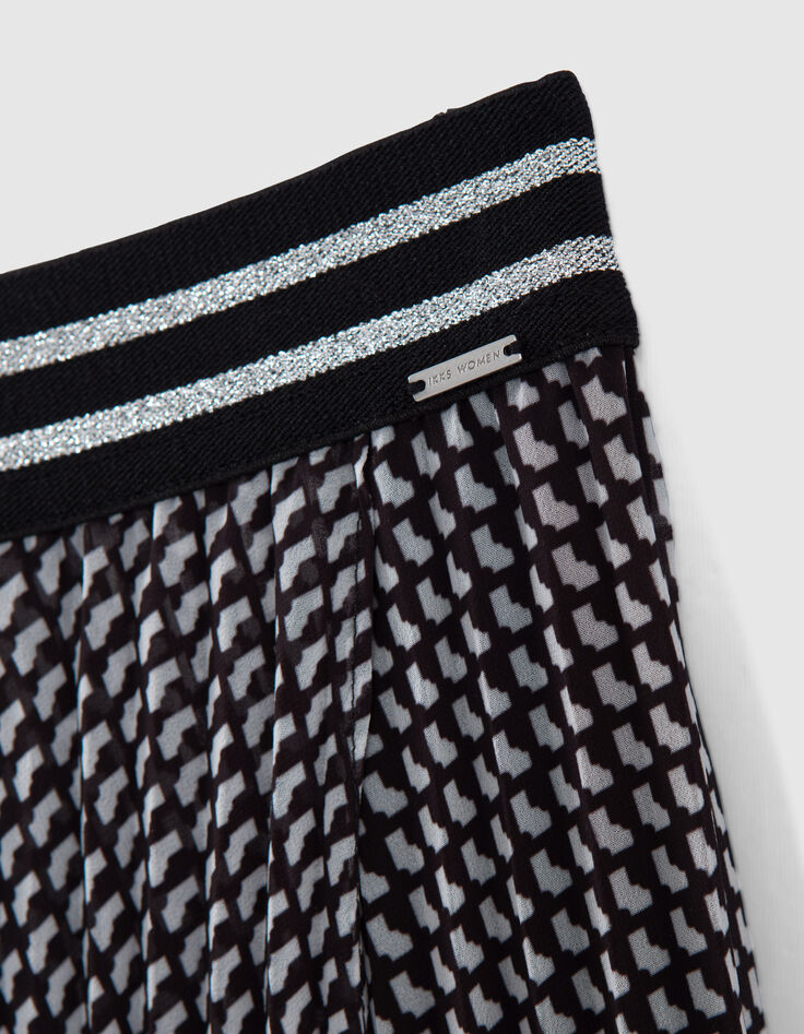 Schwarzer Midi-Faltenrock f&uuml;r Damen mit Schleifenprint-5