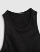 Women’s black tone-on-tone foil soft linen vest top-2