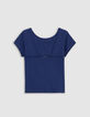 T-shirt bleu décolleté dos fille-4