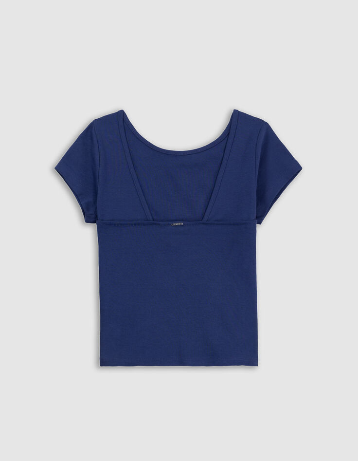 T-shirt bleu décolleté dos fille-4